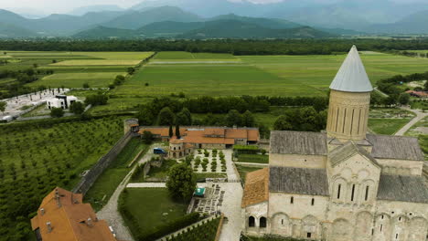 catedral del monasterio de alaverdi y viñedo en el campo de georgia