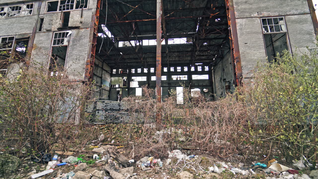 Abandoned factory interior. Old industrial building for demolition