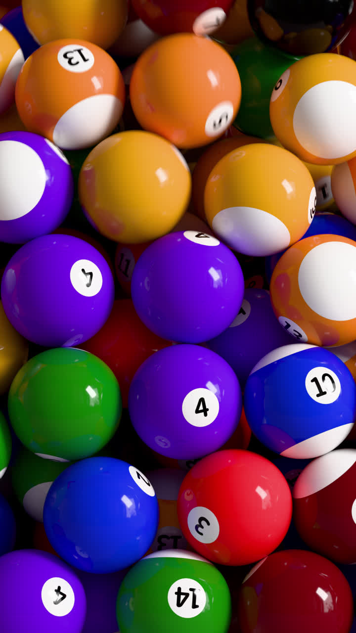 Pool Balls Vertical Cascade Transition with Alpha on Transparent Background. 3D rendering
