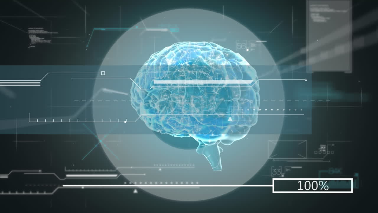 변화하는 숫자를 가진 로딩 바의 애니메이션, 인간의 뇌와 컴퓨터 언어