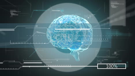 animación de barras de carga con números cambiantes, cerebro humano y lenguaje informático