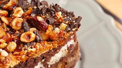 caramel hazelnut chocolate cake slice