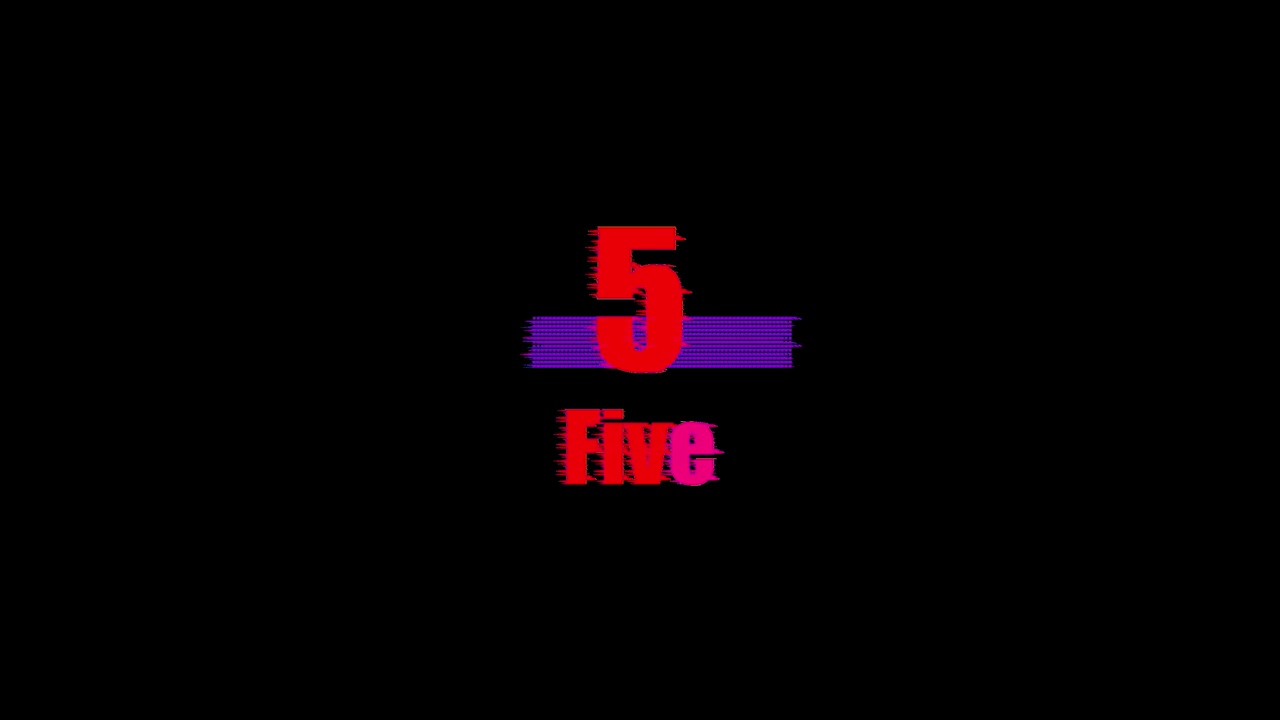 Glitch word text countdown from Ten to one with light effect on black background. 4K seamless loop isolated transparent video animation text with alpha channel