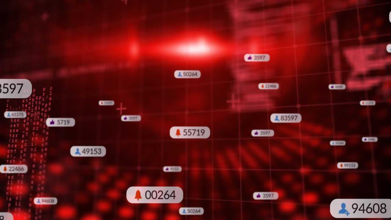 빨간색 배경에 있는 데이터 처리 및 미디어 아이콘의 애니메이션