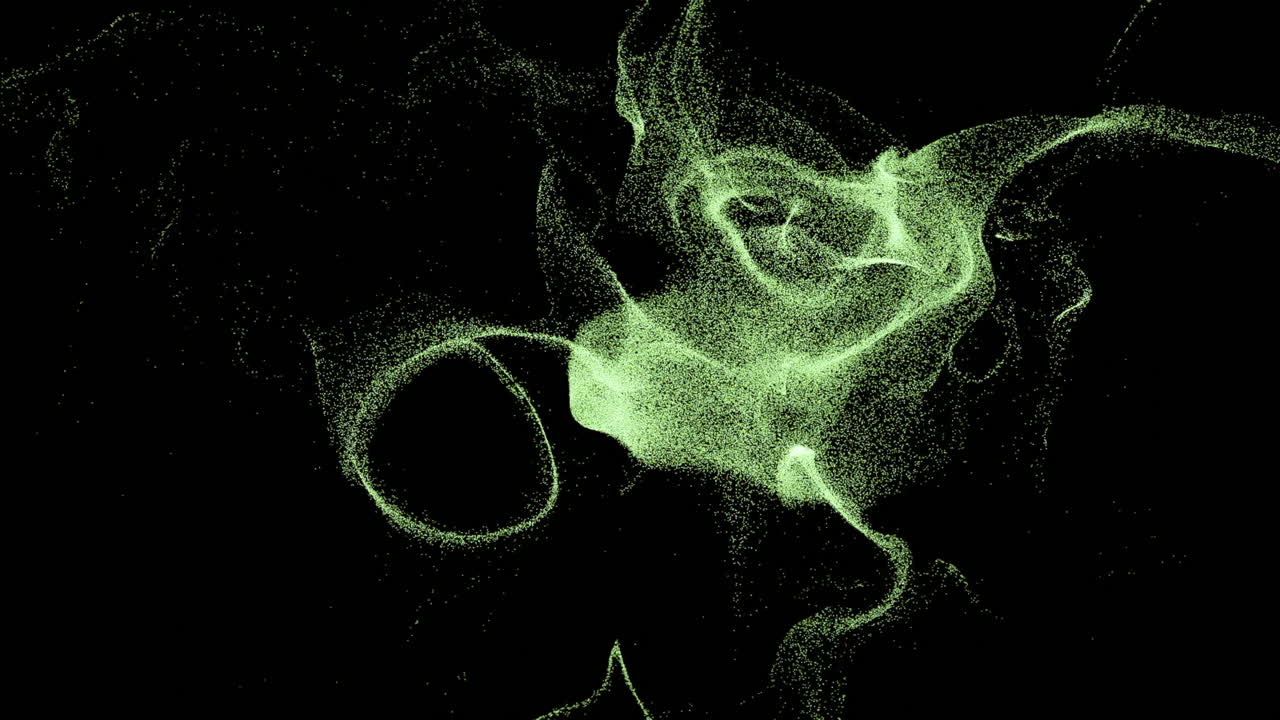 Abstract Green Particles on Black Background