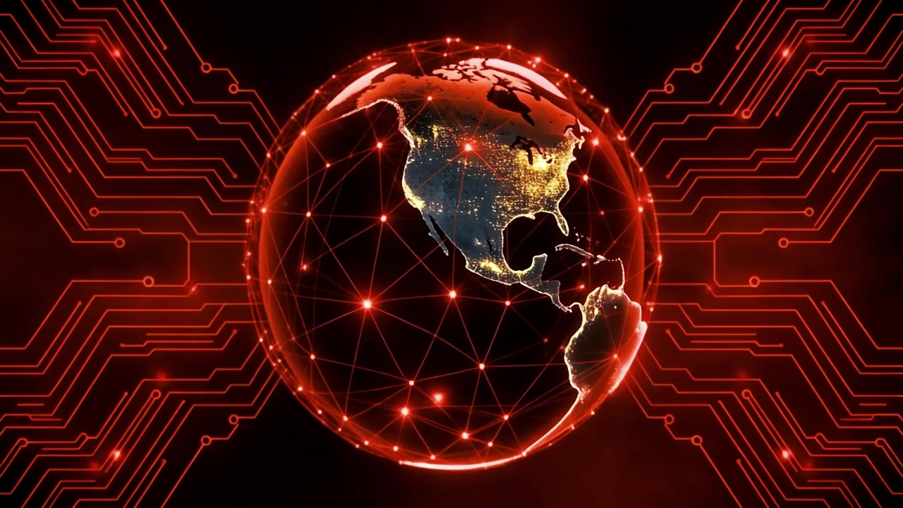 Globo terráqueo digital con conexiones de red luminosas y fondo de placa de circuito