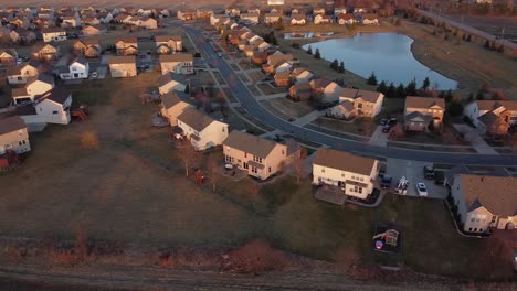 rural housing development, aerial view on golden hour flat rock, michigan, usa