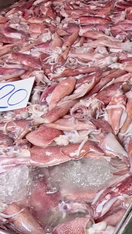 calamares y cangrejos frescos en el mercado