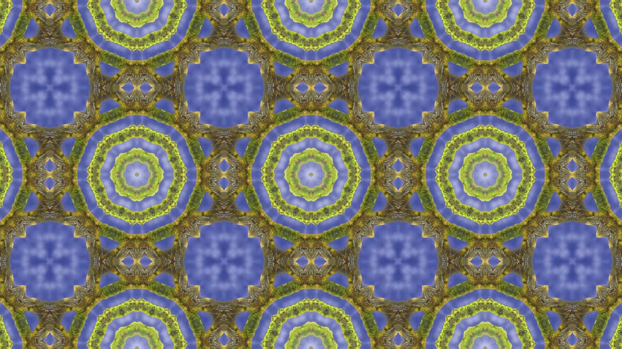 3d Looped abstract ornate decorative background. Hypnotic trendy kaleidoscope.
