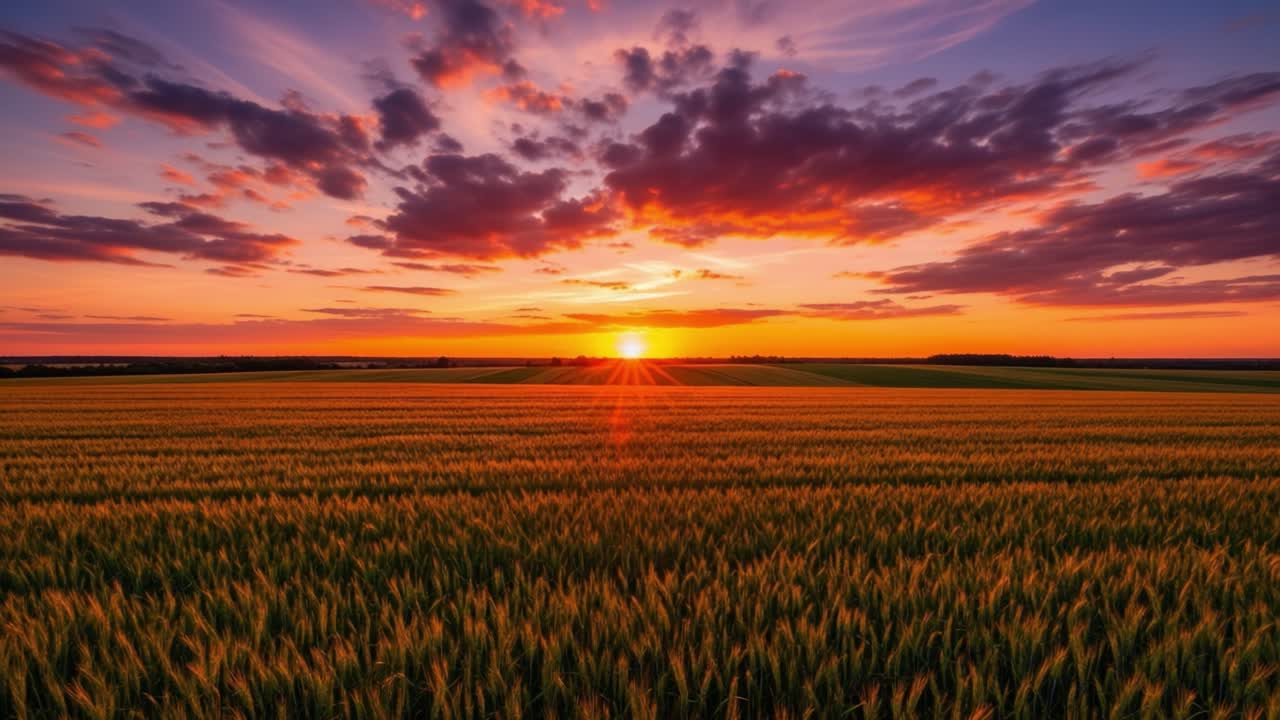 Vibrant Sunset Over a Golden Field