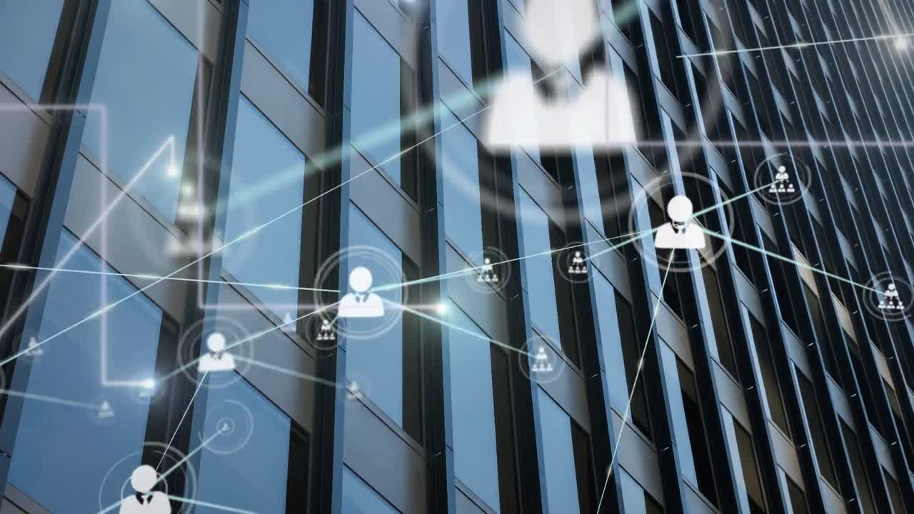 현대적인 건물 위에 데이터 처리의 애니메이션
