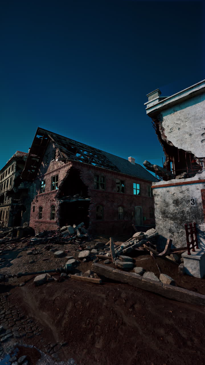 ciudad devastada por la guerra por la noche