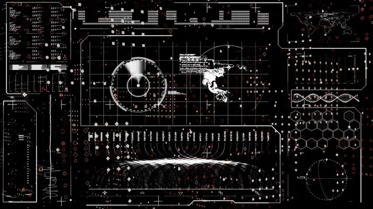 Animation of digital data processing over black background