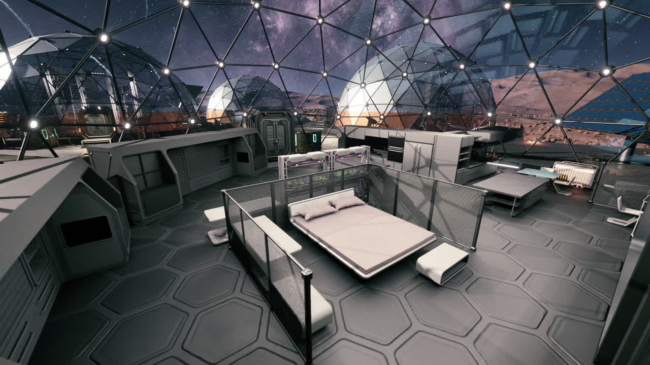 Lounge interplanetaria con comodi arredi e vista sulla galassia