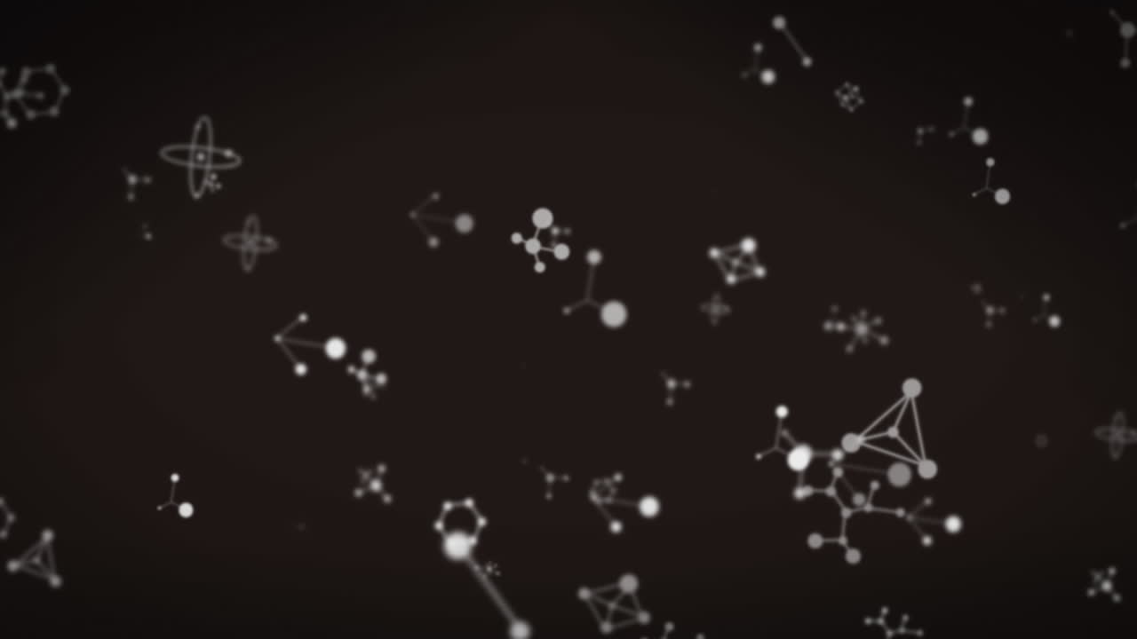 animación de moléculas blancas en movimiento sobre un fondo negro