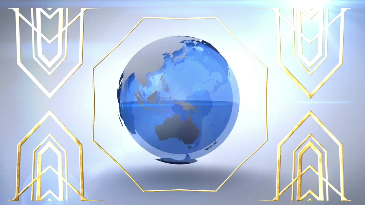 ⁇ 색 배경에 전 세계에 대한 금색 모양의 애니메이션