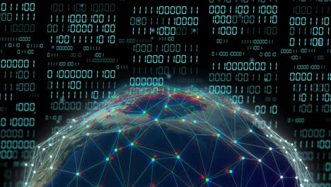 animation of binary coding data processing over globe