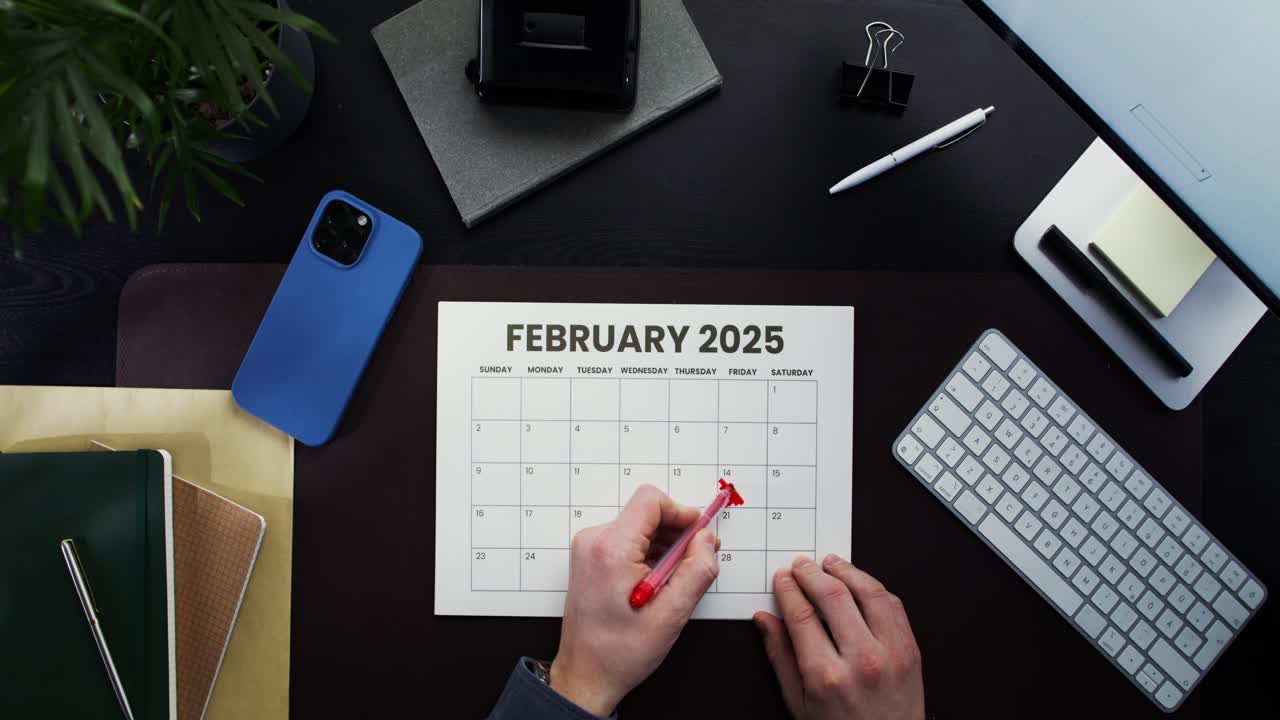 Marking a date on February 2025 calendar