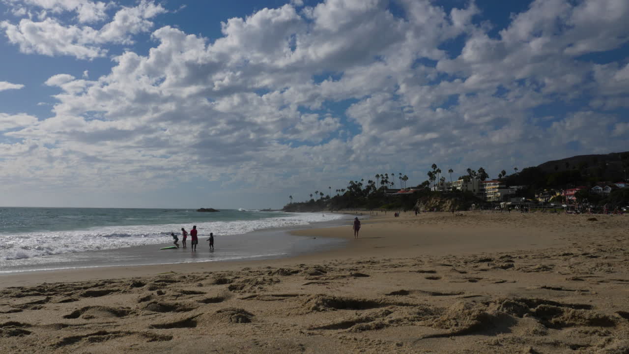 Beautiful clouds in the beach, California beach day, clouds moving fast in the beach, people in the beach.