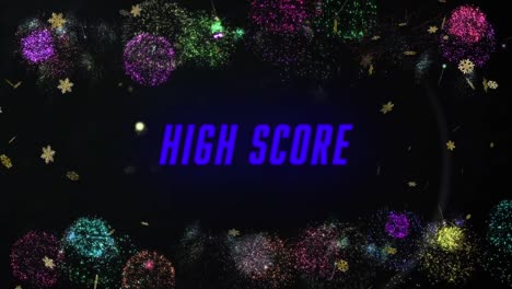 Animation-Von-Highscore-Text-über-Feuerwerk