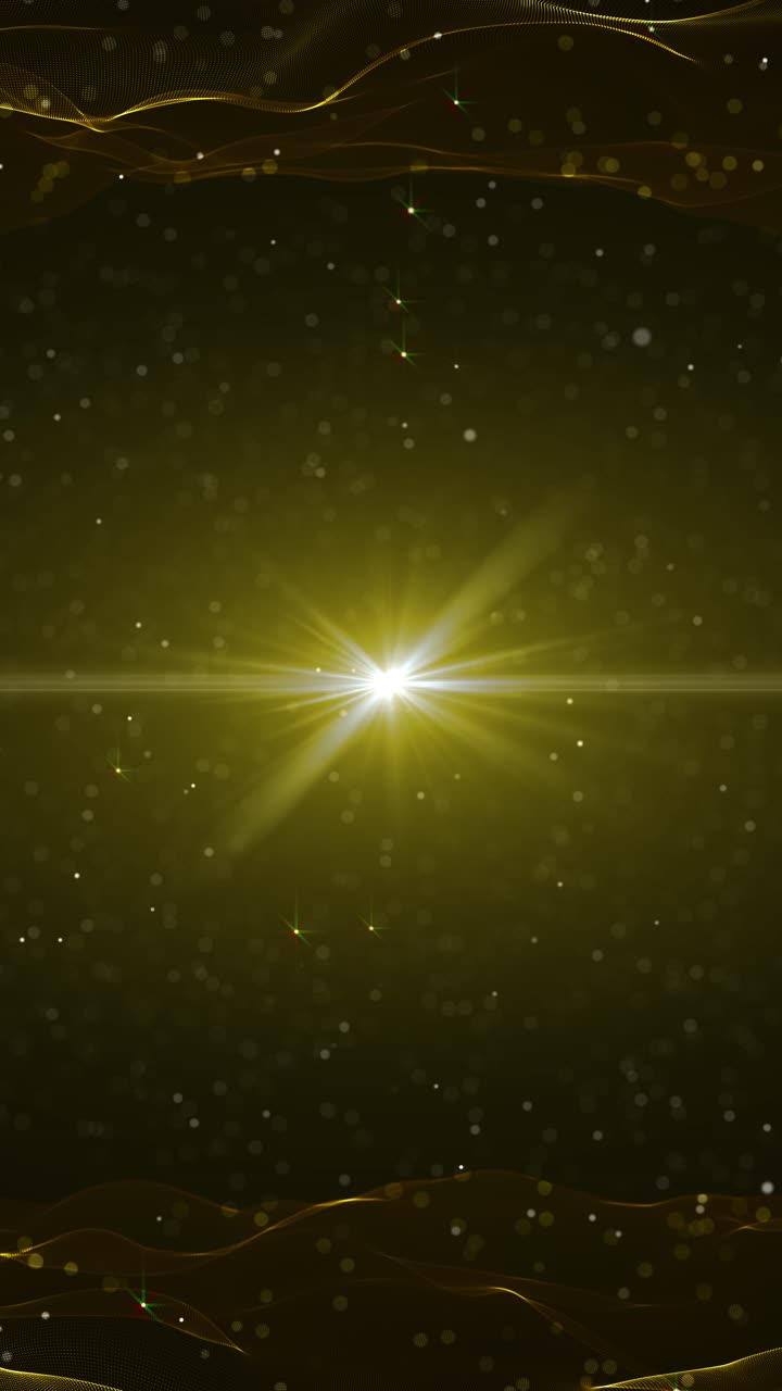 Golden glitter sparkles beams spark glitter light rays confetti particles background 3d shiny light