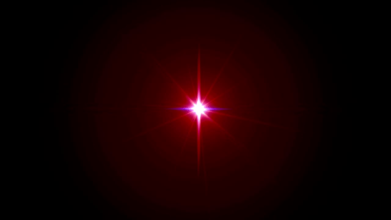 Realistic red light lens flare isolate on black background.