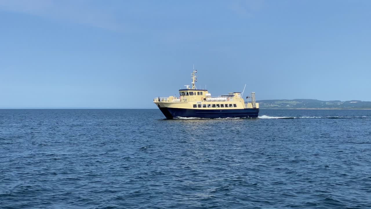 Yellow Ferry Boat Sailing on Calm Ocean Water