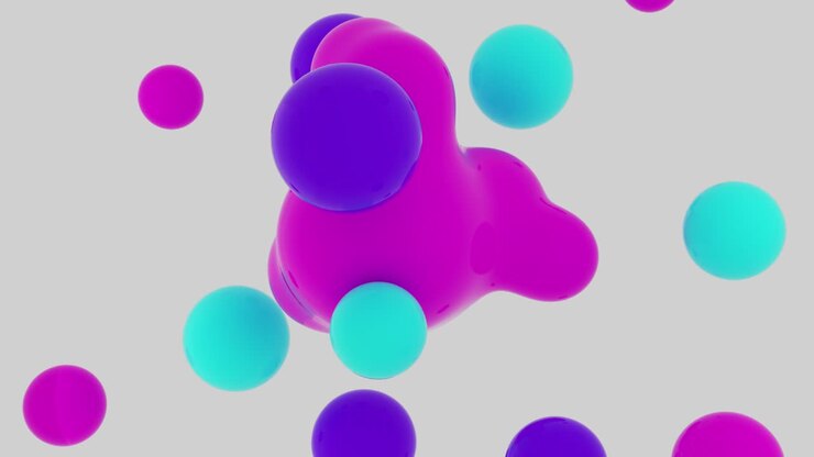 Liquid bubbles rotate and flow into each other. 3D-render.
