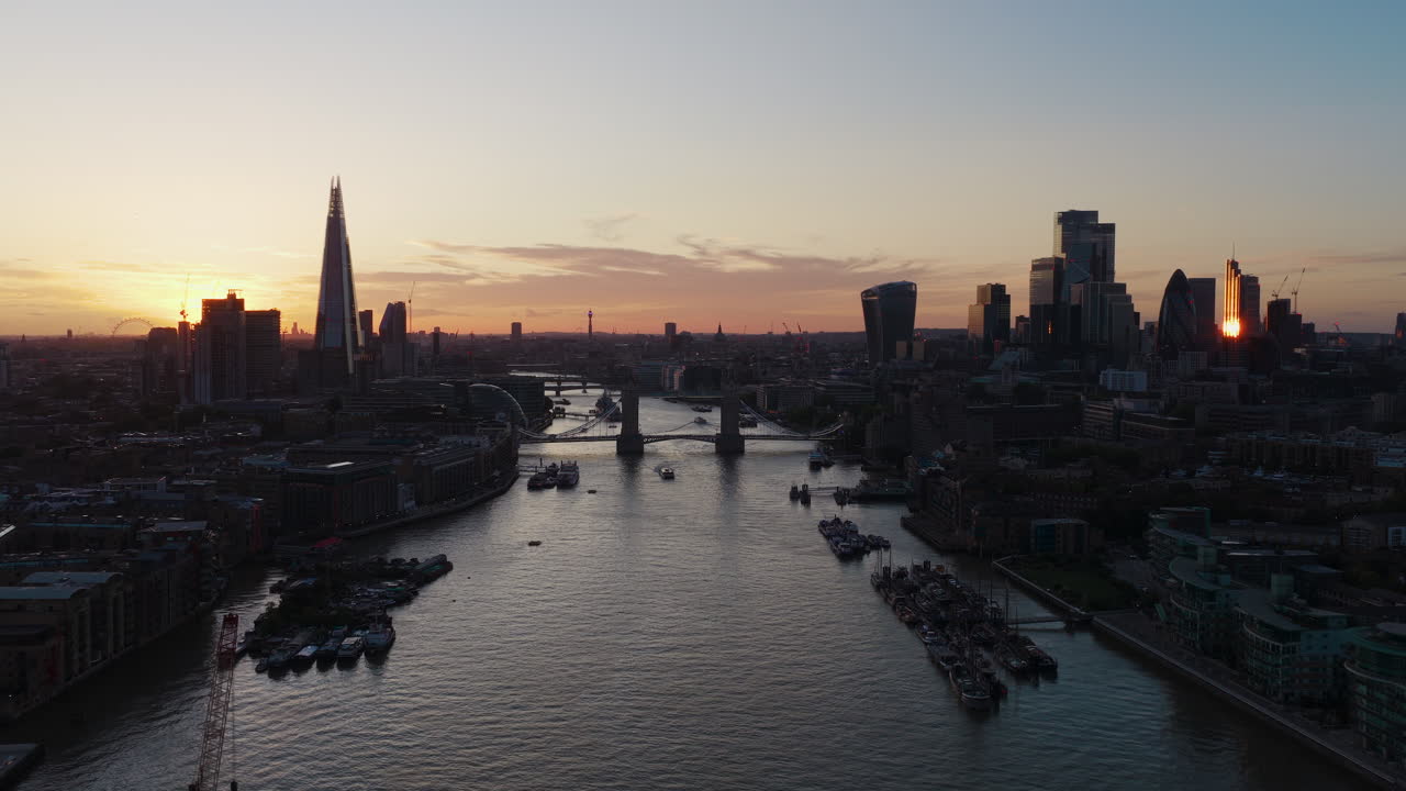 London Skyline at Sunset with Tower Bridge and The Shard