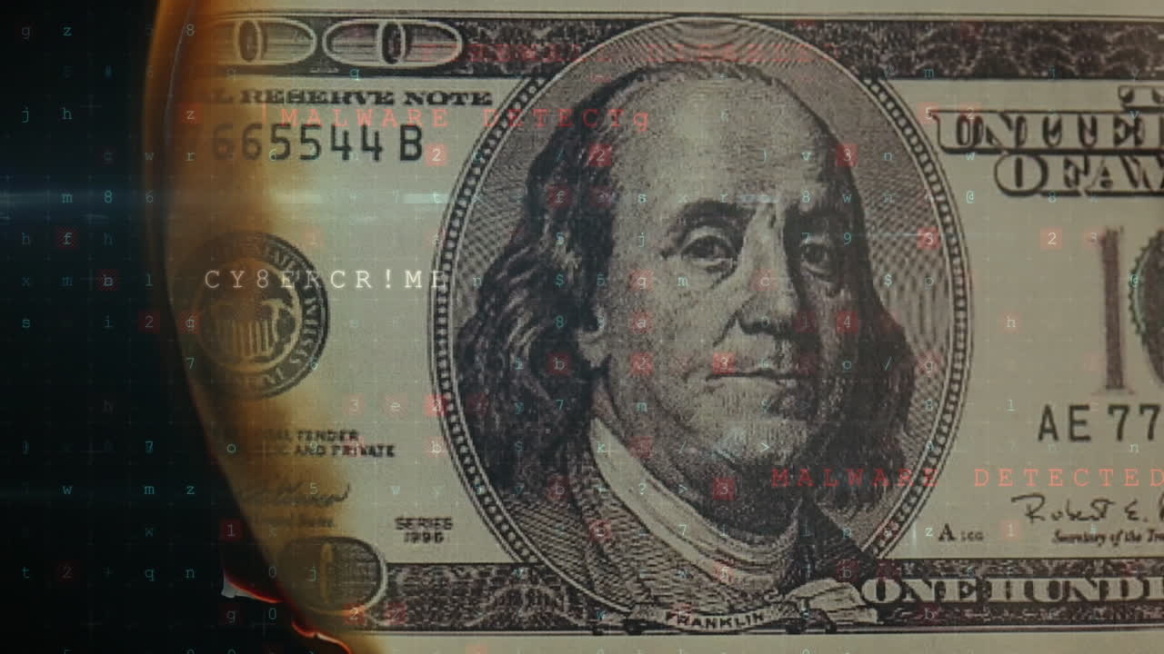 animación del procesamiento de datos en movimiento sobre billetes de banco