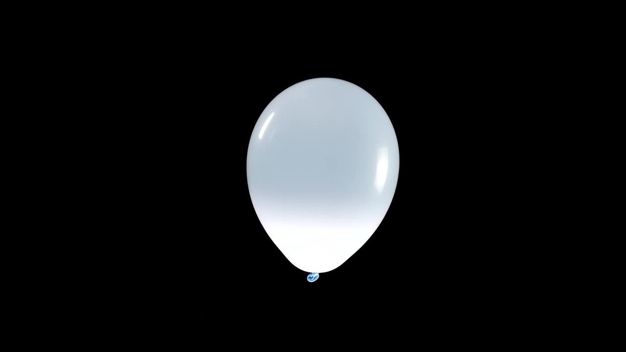 Un palloncino azzurro fluttua senza sforzo in tempo reale, catturato con effetti fluidi che esaltano l'immagine. Lo sfondo pulito crea un'immagine suggestiva e semplice, enfatizzando il movimento del palloncino