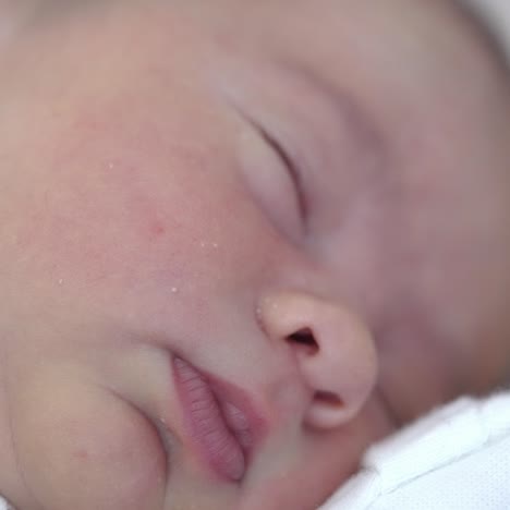 adorable babe sleeping peacefully with its hand under the chick. rosy cheeks, tiny nose and lips close up