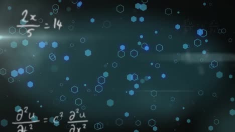 animation of mathematical formulae and spots on blue background