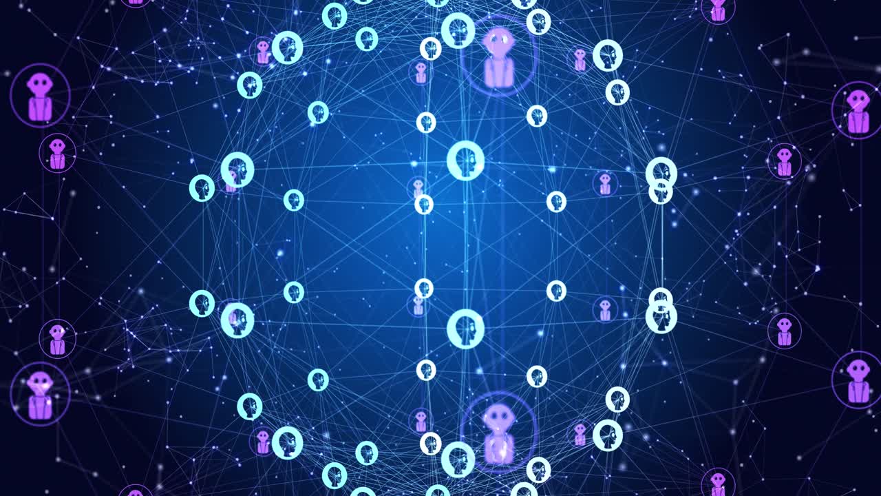 animación de un procesamiento de datos sobre el globo de conexiones con íconos de un