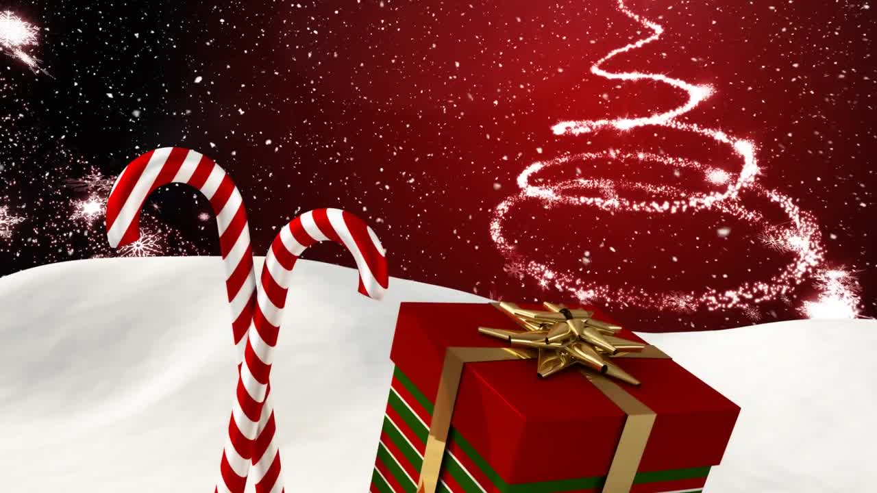 animación de decoraciones navideñas sobre la nieve que cae