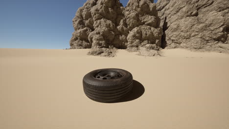 a lone tire in the desert