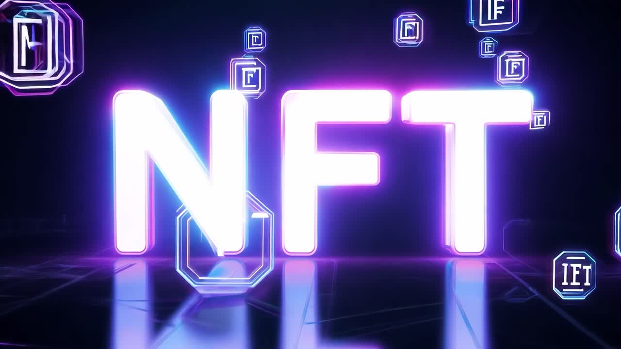 nft - 기호와 함께 네온 3d 텍스트