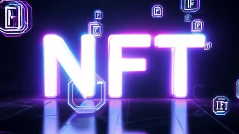 nft - texto 3d de neón con símbolo