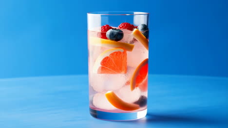 Refreshing fruit-infused drink with grapefruit, blueberries, and raspberries