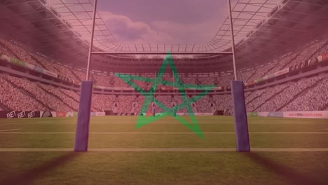 Animation-of-waving-morocco-flag-against-view-of-a-rugby-stadium