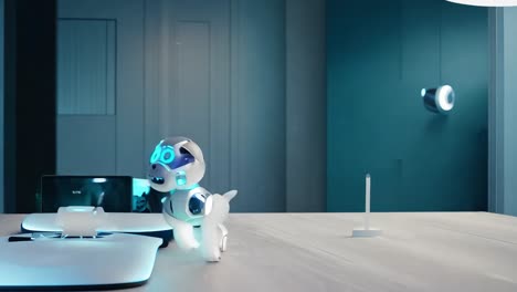 futuristic robot dog in a modern home setting