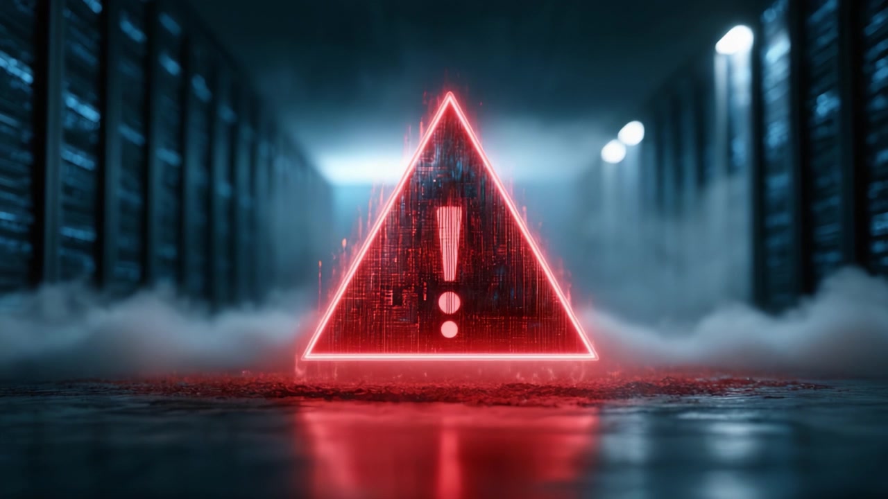 A Stunning Visualization of an Alert Symbol in a Digital Environment, Highlighting Potential Issues in Data Management and Security Protocols within High-Tech Facilities