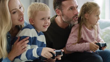 happy family playing video game