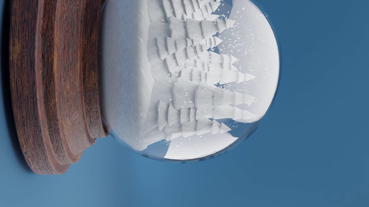 파란색 배경 수직에 스노우 글로브 내의 마법에 걸린 겨울 숲