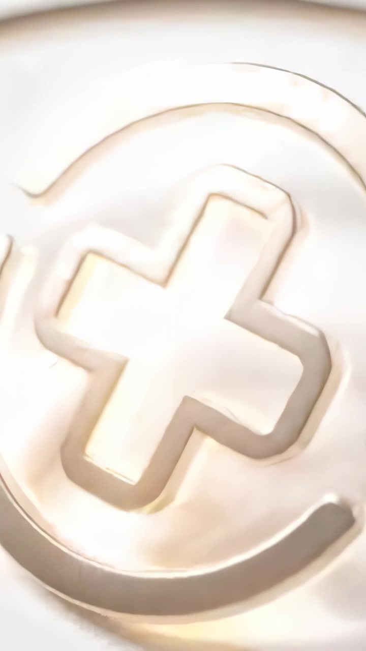Vertical video: Tilting studio camera showing emblem rotating, centering, revealing sunken plus