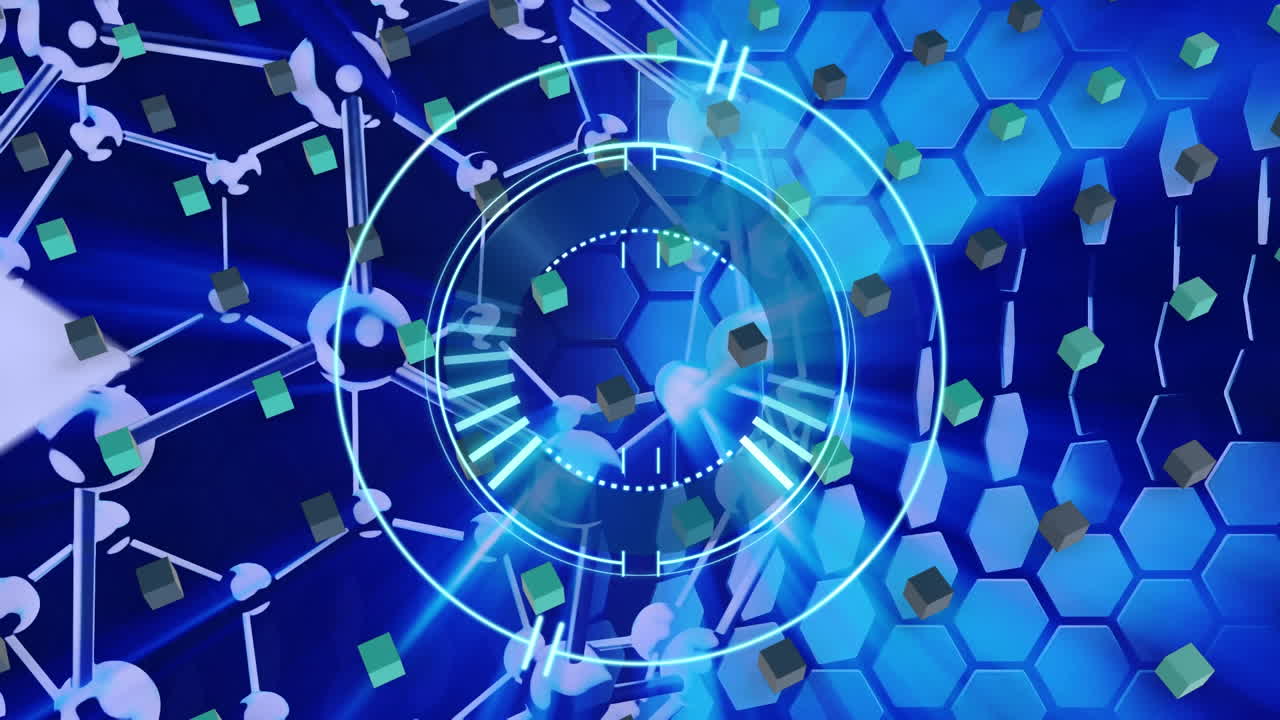 animación del procesamiento de datos científicos sobre un fondo azul