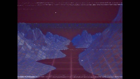 animación de líneas de distorsión, sobre una cuadrícula azul en movimiento con paisaje azul, en marrón
