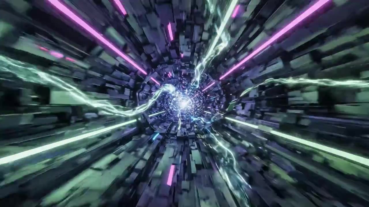 Un Viaggio Dinamico Attraverso un Tunnel di Luce Futuristico, Dove Colori Vivaci e Onde di Energia Interagiscono in una Spettacolare Manifestazione di Movimento e Profondità