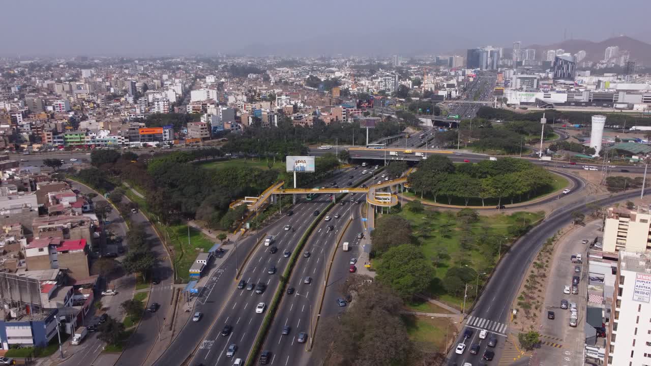 Drone footage of a cloverleaf interchange called &amp;quot;Trebol Javier Prado