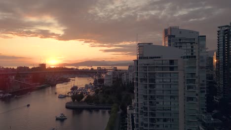 the sun setting over vancouver city